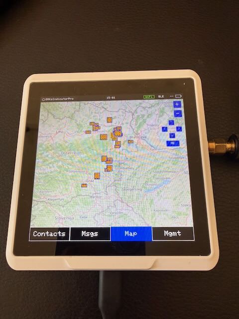 MCTerm running on the Seeed SenseCAP Indicator: map view on the sensecap indicator