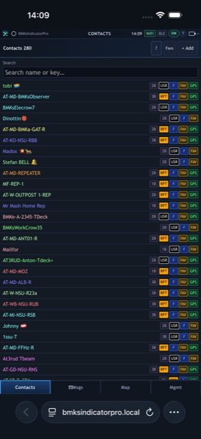 WebUI contacts list with repeater, user and favourite badges